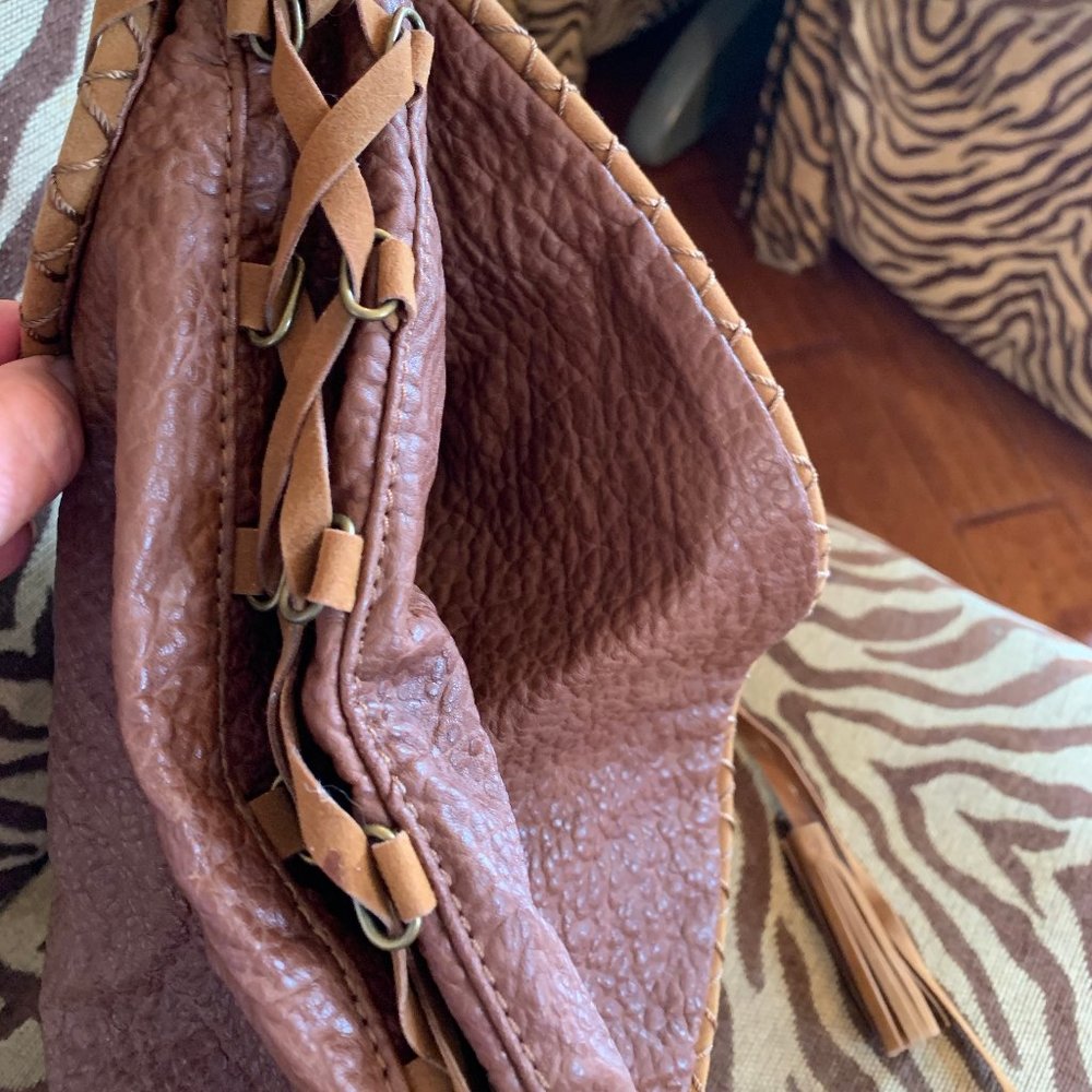 Zara large brown fringe purse